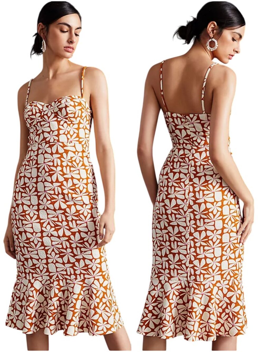 Anthropologie Floral Slim Midi Dress size M medium Hutch flounce print brown